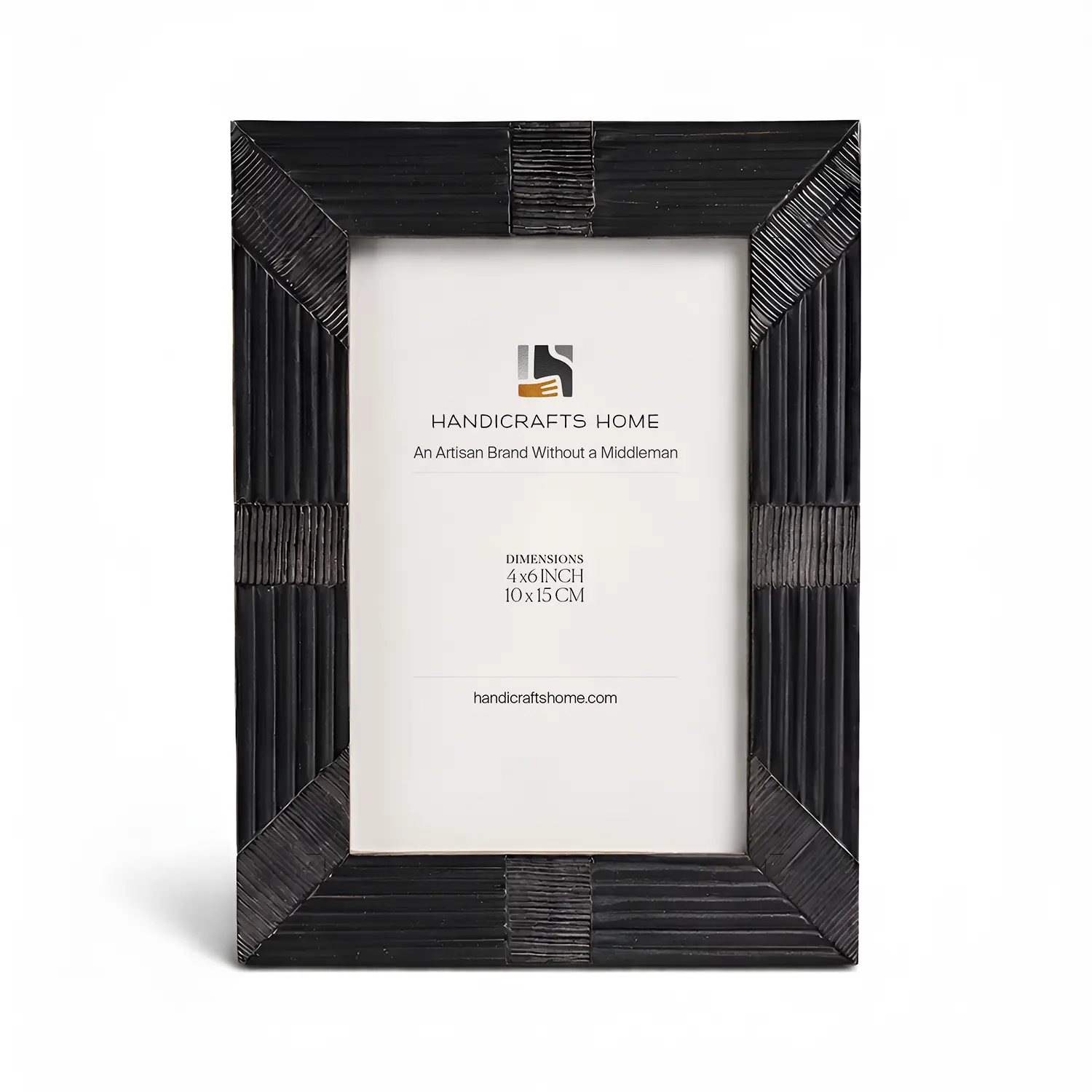 Handicraft Home Handmade Shagrin Picture Frame Horn & Brass Inlay Black-4x6 & 5x7”