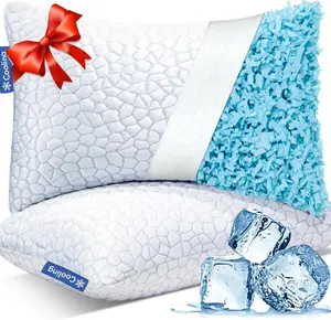 Cooling Pillows for Sleeping 2 Pack, Shredded Memory Foam Bed Pillows Queen Size Set of 2, Gel Pillows for Hot Sleepers Cool Pillow for Side Back and Stomach Sleepers, Cold Pillows, Supportive