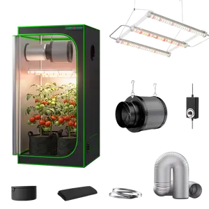 ALPHAGROW Reflective Indoor Grow Tent Kit with 33W Power ABA Full Spectrum LED Lights, 6-in 2-in-1 Carbon Filter Fan, 8FT Black or Silver Ducting, D-Door or Double-Door Greenhouse Setup for Indoor Use