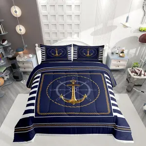 Anchor Decor Comforter Set,Nautical Themed Bedding Set,for Boys Girls Teens Ocean Comforter Sea Adventure Duvet Set,Navy Blue Quilt Set,