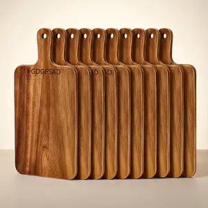 10 piece set FGDGFSAD with handle Acacia wood cutting board/fruit platter -15.7 inches x 7.8 inches - suitable for pizza, bread, cheese, cooked food platters, fruits and vegetables