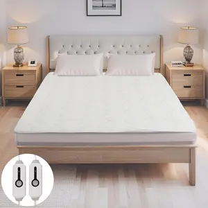 Heated Mattress Pad Twin Queen sizes with 10 Hours Auto Off 4 Heat Setting Simple Controller Fit Up to 15 Inch Deep Pocket, Durable & Breathable, Snug-Fit Design, Machine Washable - Light White