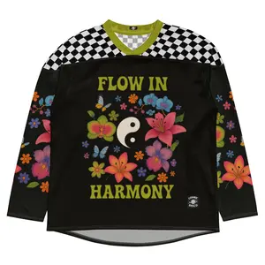 Flow In Harmony Cosmic Disco Rave Jersey – Hockey Shirt, Psychedelic Festival Outfit, Trippy Y2K Clubwear, Long Sleeve Rave Top