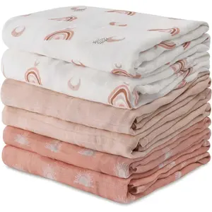 Receiving Blanket for Boy Girl Newborn Infant Cotton Muslin Swaddle Blankets Breathable Soft Thin Double Absorbent Swaddling Wrap Cloths - 6 Pack (Sun)