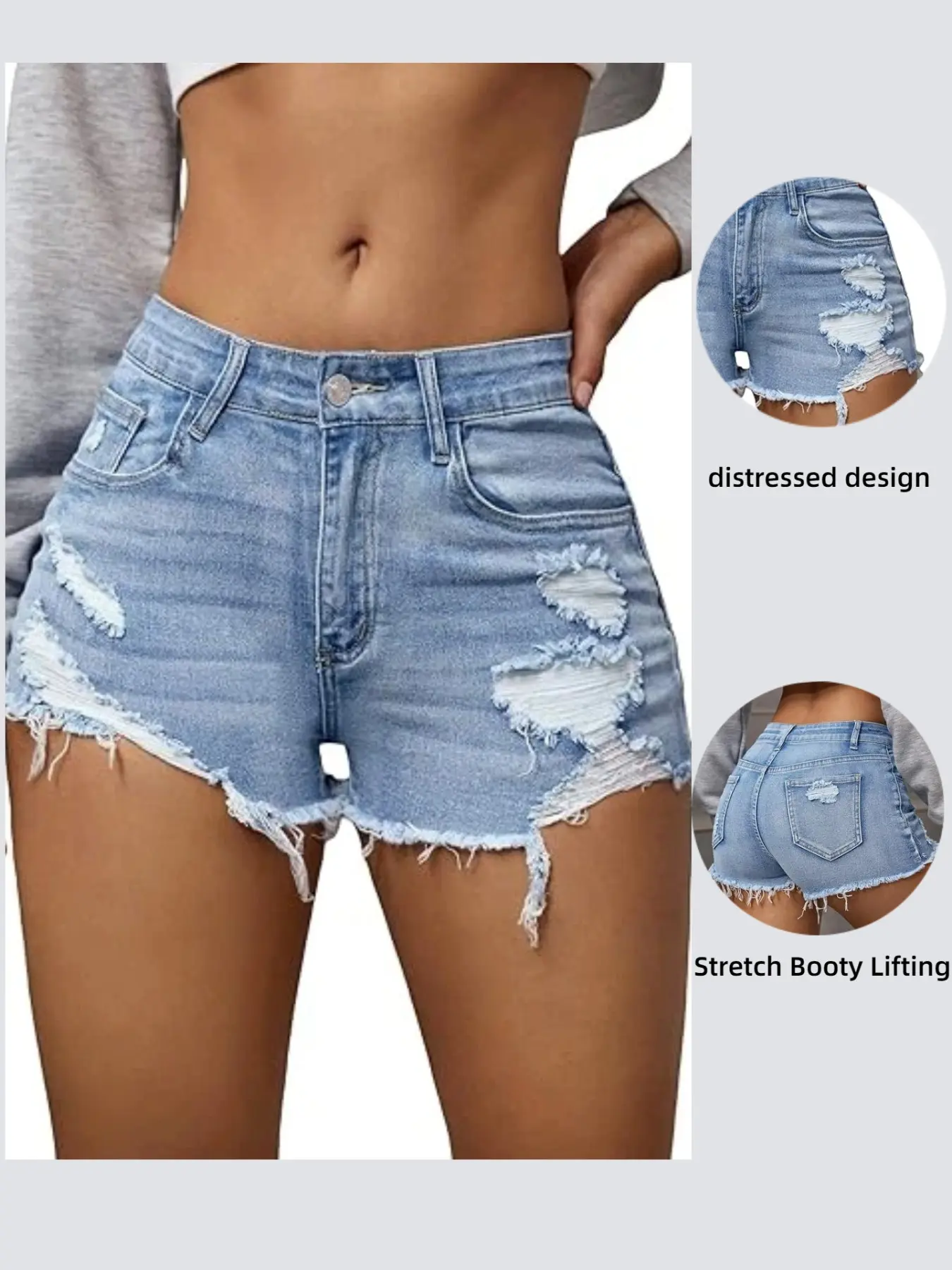 Women's Summer Vintage Washed Y2K Tight Distressed Casual Jean Shorts, Comfortable Trendy High Waist Denim Bottoms