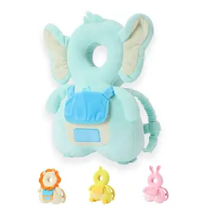 Baby Head Protector Backpack with Squeaker,Toddler Head Safety Protection Cushion, Light Blue Elephant