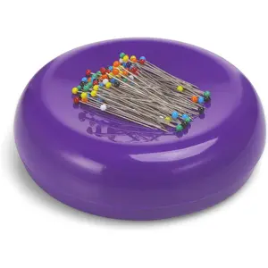 Magnetic Pin Cushion with 100 Plastic Head Pins, Magnetic Pins Holder Pin Cushion for Sewing Quilting (Purple)