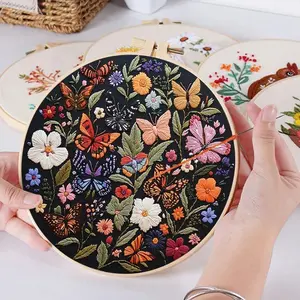 Embroidery Kit for Beginners Flower Butterfly Embroidery Starter Kit Stitches Practice Kit Stamped Cross Stitch Sets with Tools