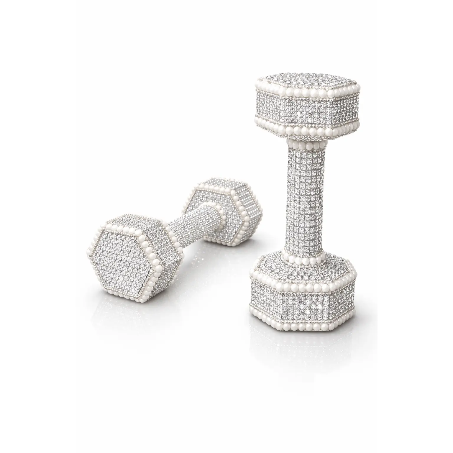 White Diamond Dumbbells with Pearl Trim – Elegant Set