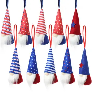 4th of July Gnome Independence Day Hanging Ornaments Set of 10, Patriotic Gnomes Decorations Handmade Plush Veterans Day Gift Elf Home Wall Decor