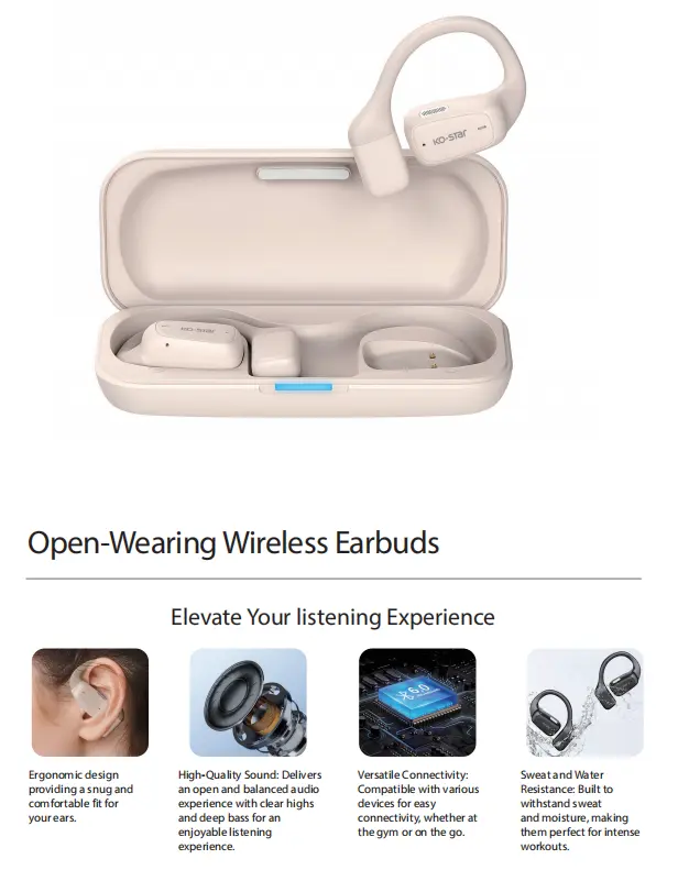 KO-Star Open-Wearing Wireless Earbuds Sport Earbuds with 13mm Neodymium Drivers and IPX5 Waterproof Rating for High-Fidelity Sound and Comfortable Wear6