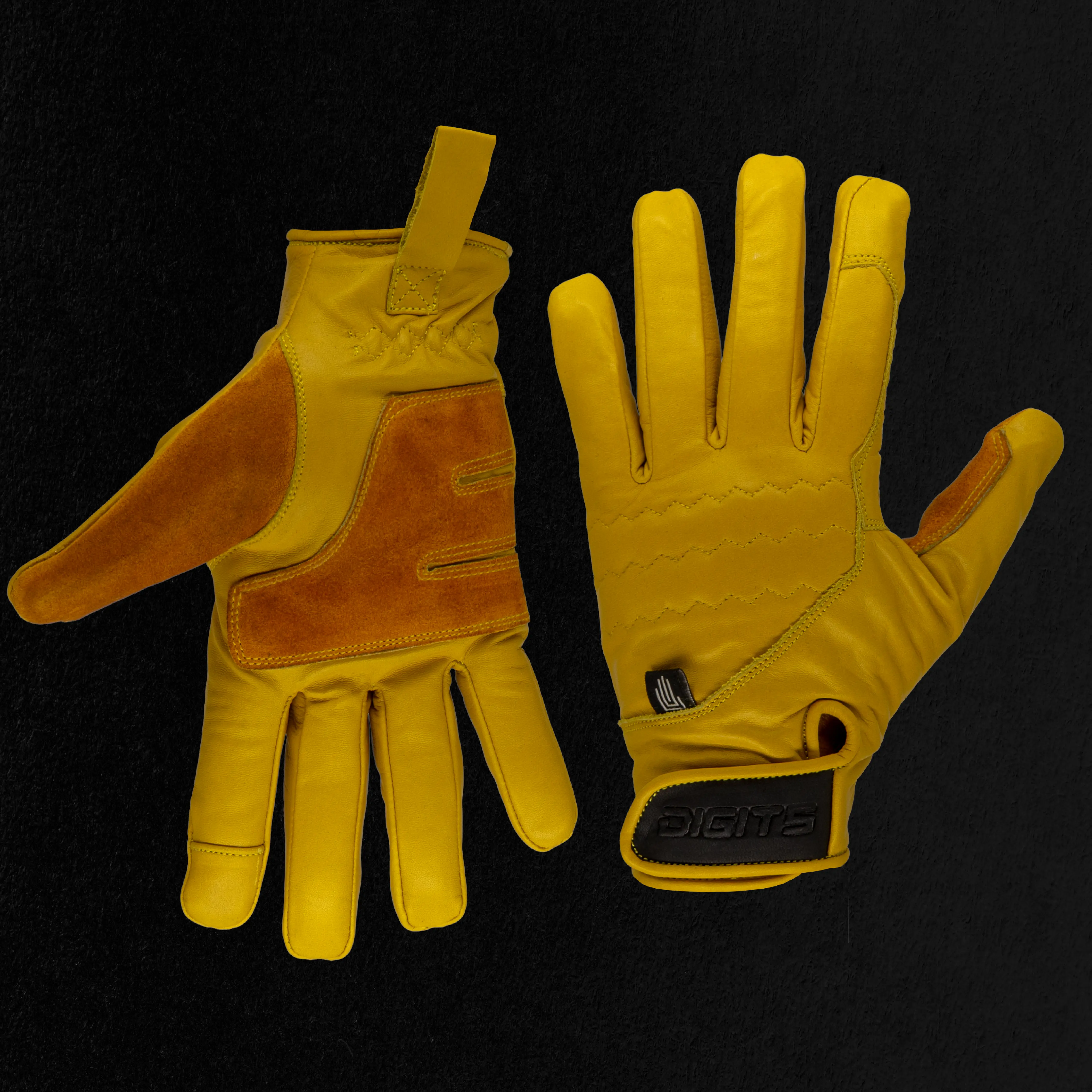 Digits Workwear NON-Insulated Yellow Leather Gloves with Velcro Wrist Closure & Mobile Touch Finger for Maximum Control and Comfort
