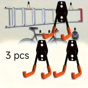 3pcs - Heavy-Duty Garage Wall Hooks - Industrial Steel Wall-Mounted Storage Rack. The Pre-drilled Design Facilitates Installation. The Space-saving Hooks Are Suitable for Tools, Bicycles, Ladders, and Gardening Equipment
