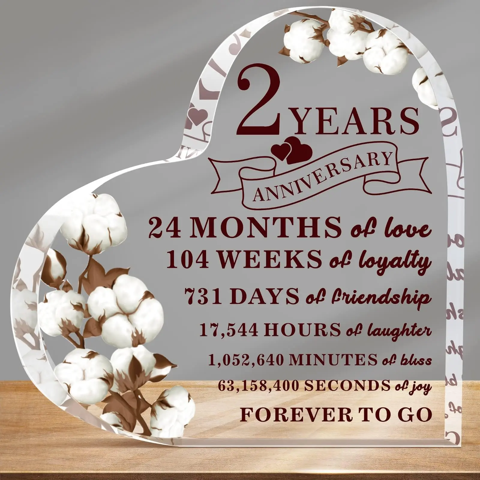2 Years Anniversary Heart Acrylic Plaque, 2nd Cotton Anniversary Gift for Wife Husband, Romantic Time Counting Tabletop Decor, Anniversary Keepsake summerwins