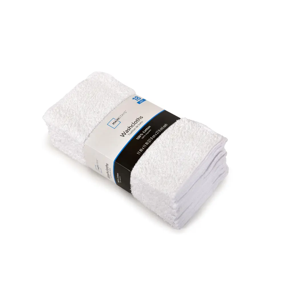 18-Pack White Washcloths, Soft and Absorbent Bundle