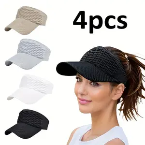 4 Pcs New Women Anti-UV Sun Hats Breathable Adjustable Empty Top Visor Caps for Men Tennis Golf Running Travel Beach Sport Outdoor Hat