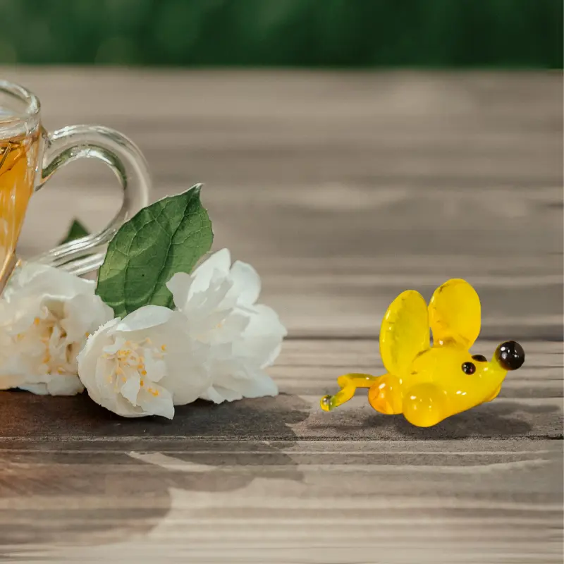 Yellow Mouse Figurine, Mini Glass Murano Quality Lampworking Glass Figurine, Hand Made In Ukraine, A Great Addition To Your Collection