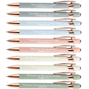 Bible Verse Quote Ballpoint Pen, 10pcs/set Inspirational Metal Pens Christian Bible Verse Quote Ballpoint Pen, Writing Pen for Office School Student, Gift for Friend