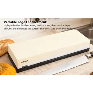 Sharpening Stone Light Yellow White Dual Sided 1000 6000 Grit Wet Stone with Anti Slip Base for Kitchen Woodworking