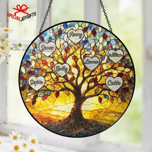 Tree of Life Names Stained Glass Suncatcher, Family Tree Suncatcher, Mother's Day Gift, Custom Suncatcher with Kids Names, Gifts for Mom