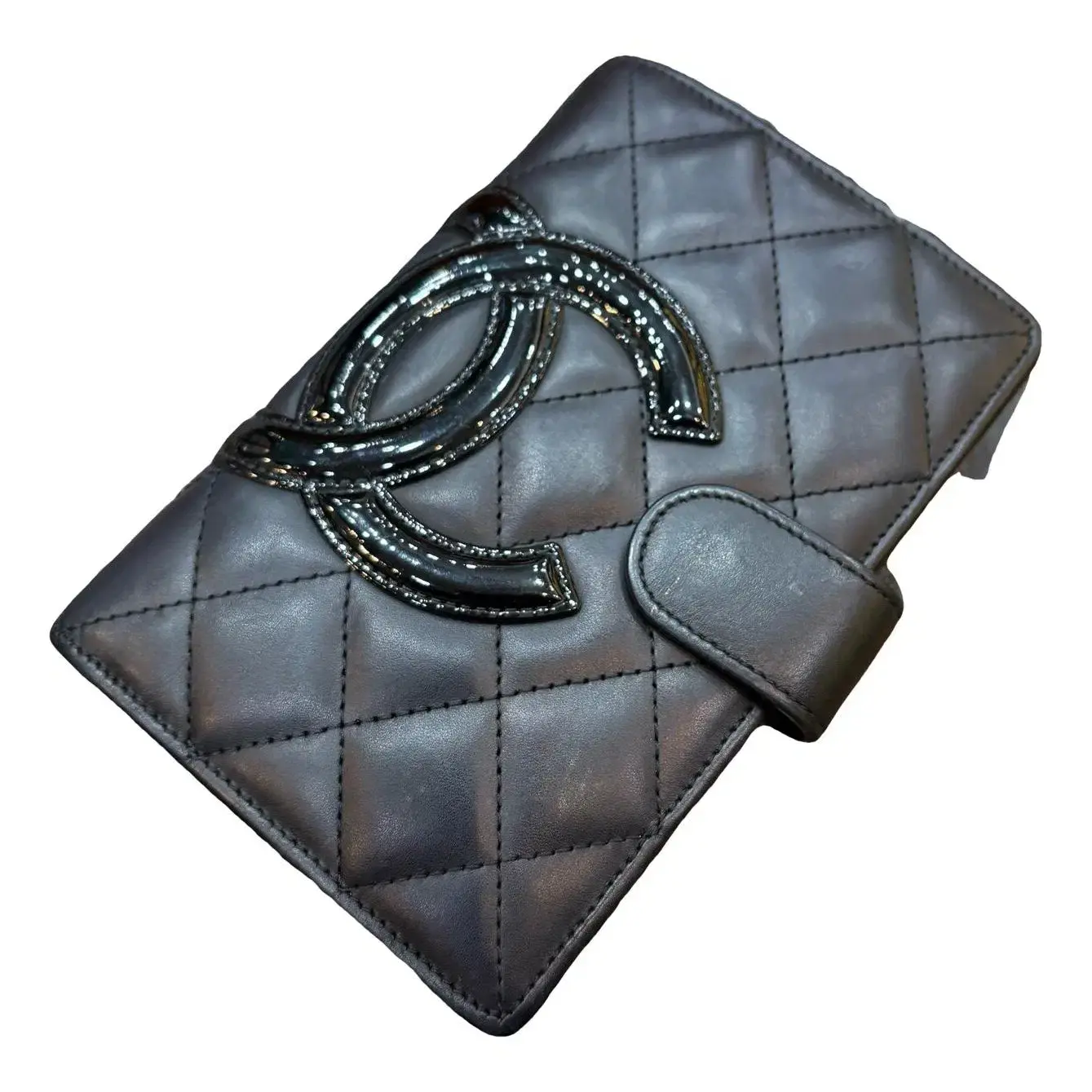Pre-owned CHANEL Lambskin Small Leather Goods Cambon Folding Wallet Hot Pink Black Charm Leather Quilted Caviar Z 1083