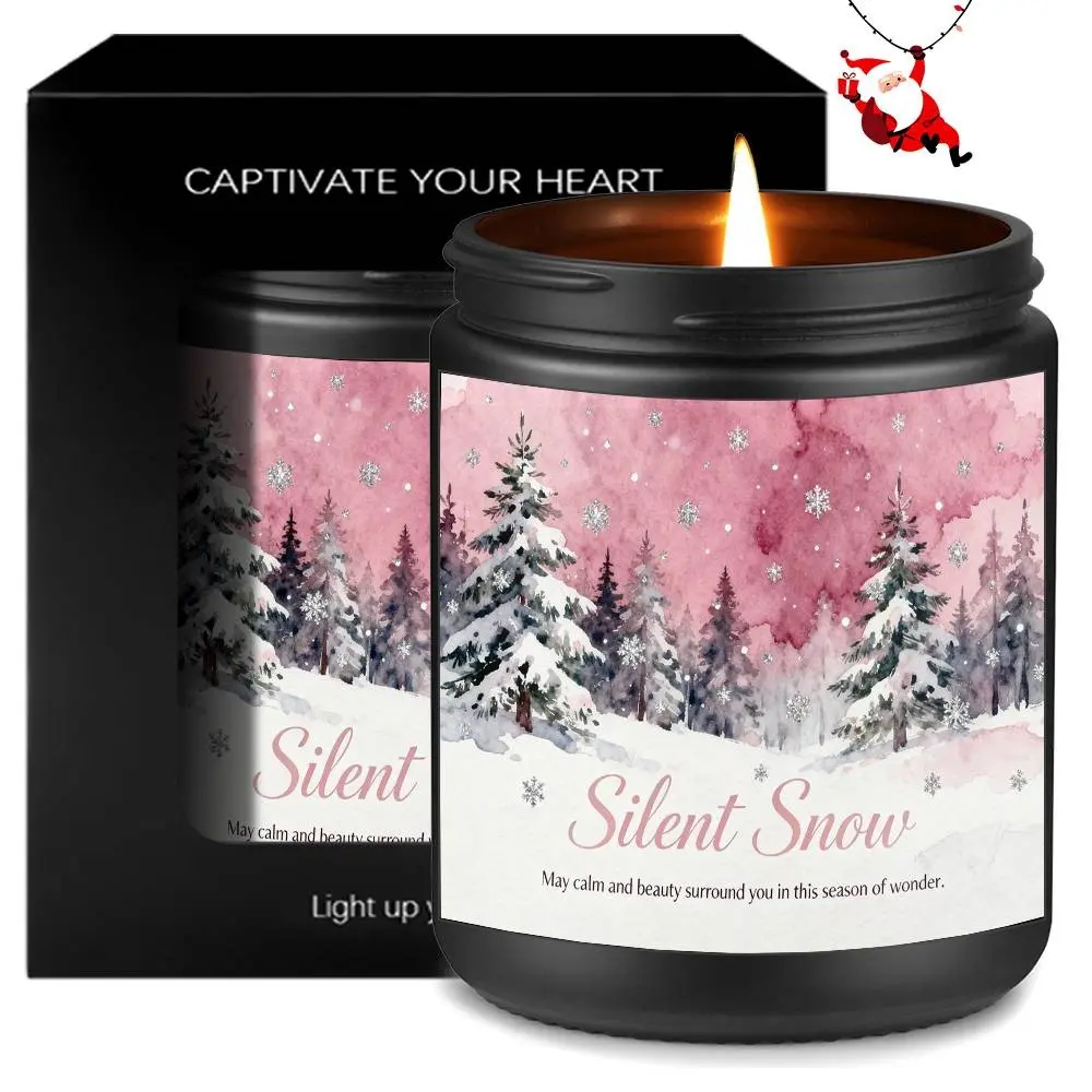 Lavender Scented Glass Jar Candle Silent Snow Pine Forest Christmas Candle Gift for Him Her Friends Family Neighbors Seasonal Holiday Gathering Winter Home Decor Accent, Seasonal Decoration, Festive Ambiance, Elegant Candle, Decorative Accent