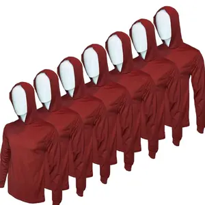 7 SHIRT PACK Hi Visibility Burgundy lightweight Long sleeve hoodie shirt / 100 % polyester birdeye Fabric for quick dry
