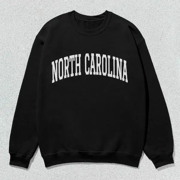 Casual North Carolina Pullover Sweatshirt, Unisex Collegiate Style Graphic Print Long Sleeve Crewneck, Crewneck Sweatshirt, Tops, Slogan
