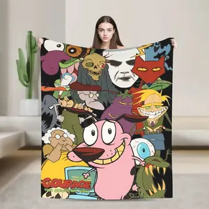 Courage Cowardlys Dog Blanket Quality Super Soft  Throw Blanket Winter Boy Girl Couch Chair Funny Bedspread  Soft, lightweight, and gentle on the skin.