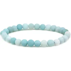 Natural Matt Blue Amazonite Gemstone 6mm Round Beads Stretch Bracelet 7" Unisex