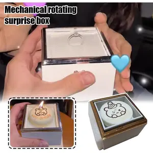 Surprise Flip Bear Cake Ring Box Rotating Jewelry Gift Box for Valentine Proposal Birthday