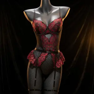 Women Lingerie Set Lace Bodysuit High Waisted Underwire Lingerie Babydoll With Garter Belt and Stockings Sexy Lingerie