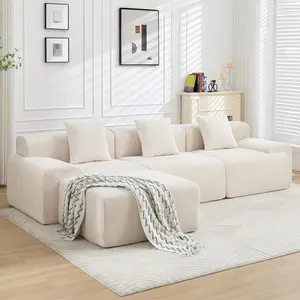 Anygod 118" Modern L-Shaped Modular Sectional Sofa, Boneless Modular Couches for Living Room, Corduroy Upholstered Sofa with Deep Seat, Oversized 3-Seater Cloud Sectional Couch, No Assembly, Beige