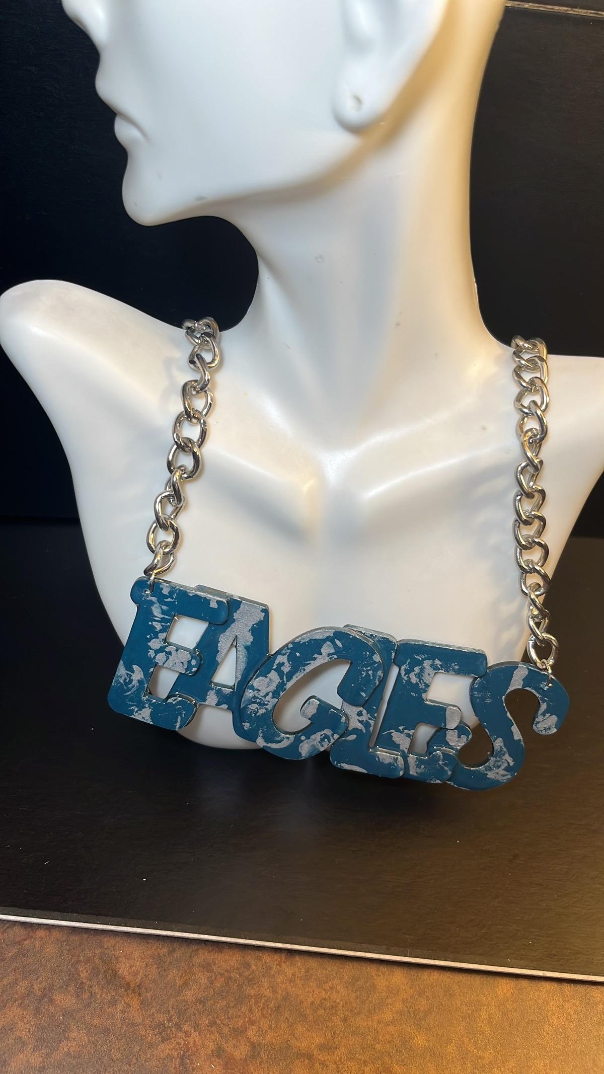 Fly High Like An Eagle Eagles Necklace - Unique Cuban Link Chain Design with Blue Elements and Gold Chain