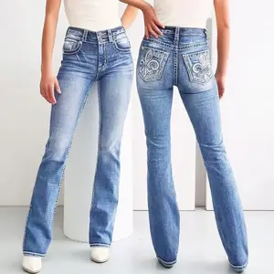 Vintage Heavy Embroidery Jeans Pants | Hip Lifting Slim Flared - Washed Blue Vintage Distressed - A Must Have For Sweet Cool Girls Street Style