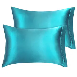Unique Bargains Satin Pillowcases Standard Set of 2, Luxury Silky Pillow Covers for Hair and Skin, Grey Pillowcase with Envelop Closure Queen(20"x30") Teal