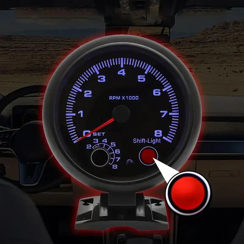 Universal Car Tachometer Gauge Tacho Meter with LED Shift Light 0-8000 RPM 3.75" ABS Metal Dashboard Monitor for Various Car Models