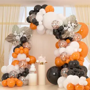 162pcs Halloween Balloons Arch Kit, 18/12/10/5 inch Black Orange White Confetti Party Balloons for Birthday, Class of 2025 Graduation, Spooky Party Decorations
