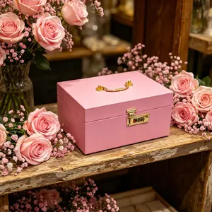 Premium Solid Wooden Storage Organizer with Flip-Top Box for Cosmetics Password Lock Gold Accents Multi-Color Options Divided Compartments Trendy Design