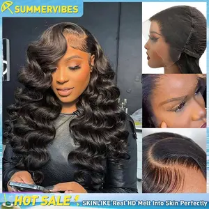 【SummerVibes】Lemoda 13x6 SKINLIKE Real HD Lace Wigs Pre-Pleached Knots 15A 13x4 Body Wave Full Lace Frontal Wigs Brazilian Virgin Human Hair 0.1mm Ultra-thin Tiny Knots Frayed Ends Lace Wig 200% Density