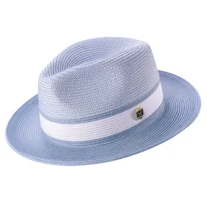 Mens Carolina Two Tone Wide Brim Straw Fedora Hat by Montique