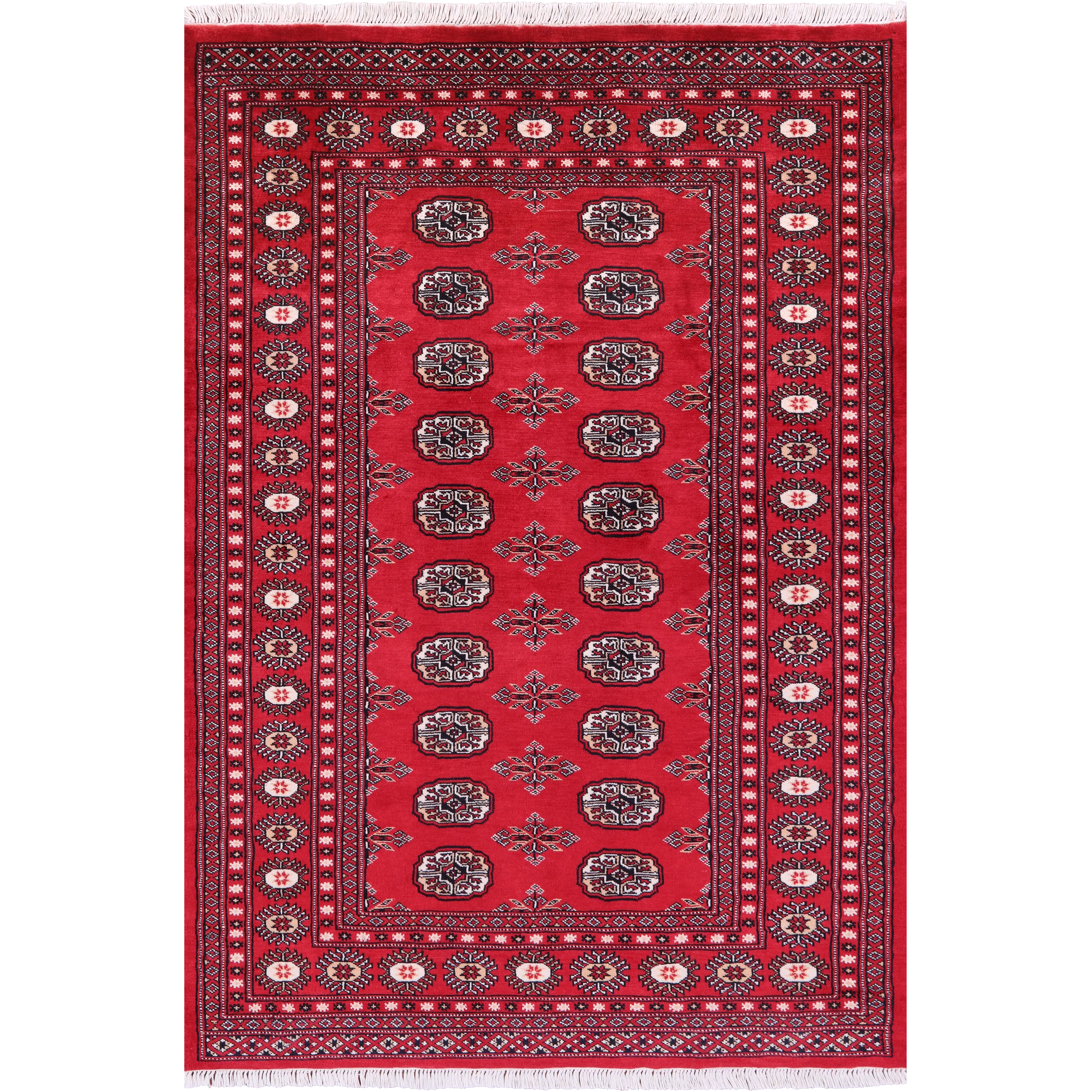 Red Bokhara Handmade Wool Rug - 4' 2" X 6' 0"