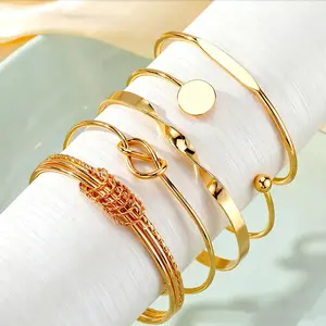 Gold-Plated Bangle Bracelets for Women, Multi Layer Stackable Cuff Bracelet Set, Adjustable Bangle Trendy Elegance Charms Non Tarnish Minimalist Textured Boho Jewelry Gift for Women
