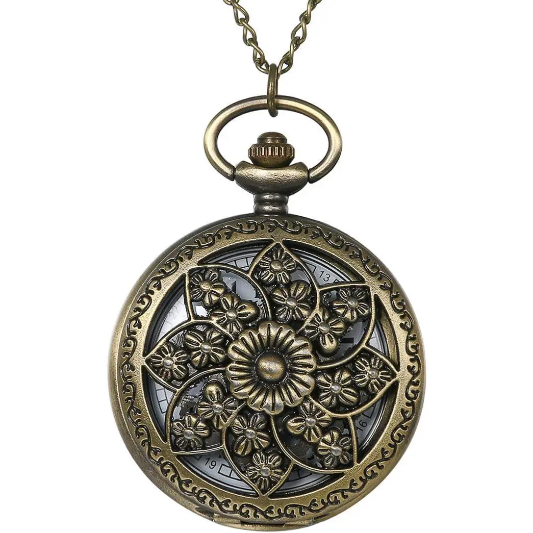 Antique Bronze Retro Hollow Rose Openwork Quartz Pocket  display picture 3