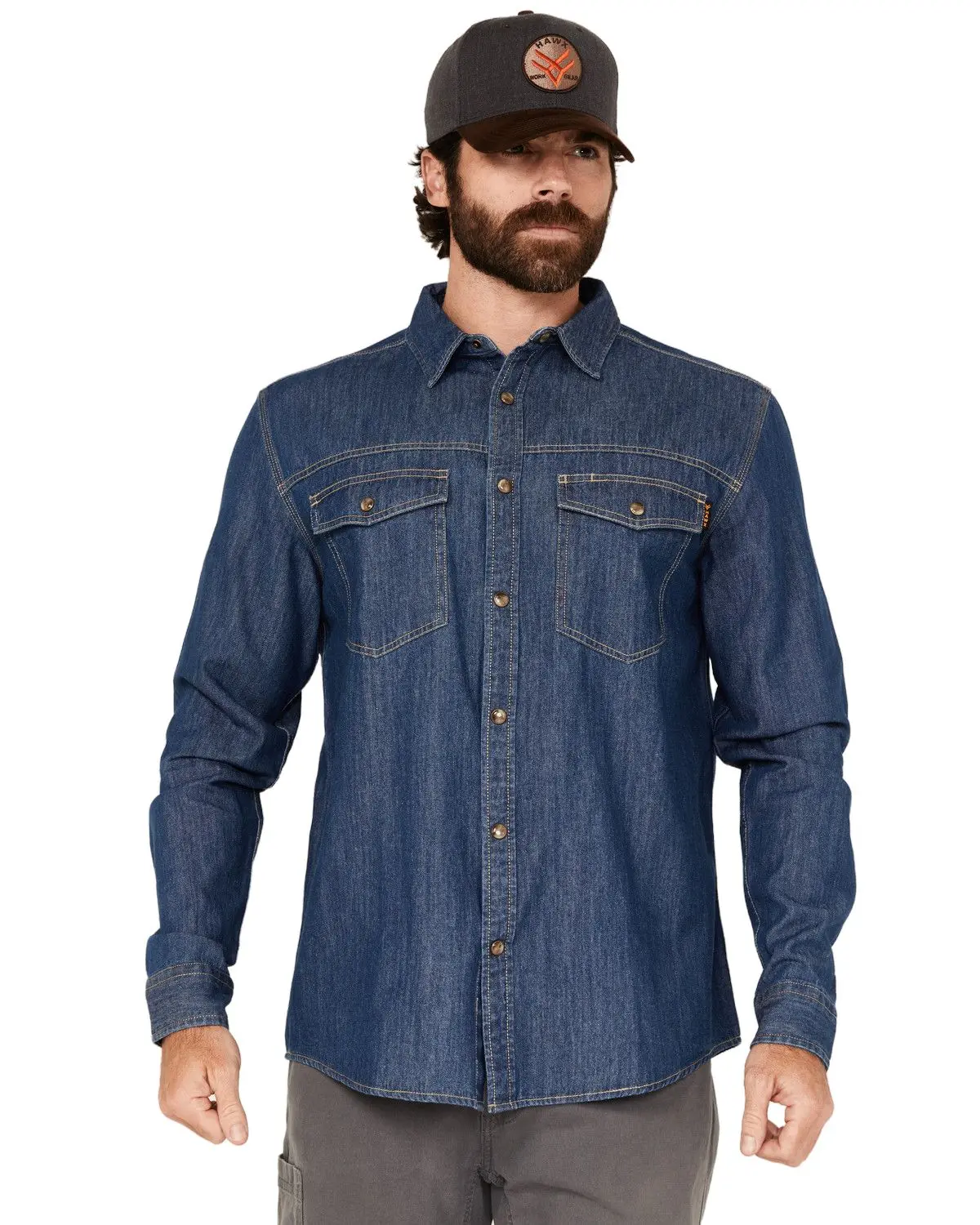 Hawx Men's Men'S Core Long Sleeve Snap Denim Work Shirt - Hxfa24w05-Ind