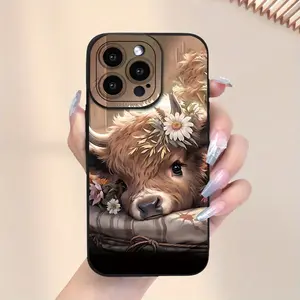 Phone Case - Cute Floral Cow Pattern Phone Case with a Comfortable Feel, a New Hot-Selling Phone Cover Suitable for Iphone 16/15/14/13/12/11/X/XR/XS/8/7/SE Mini Plus Pro Max Series, Providing Full Protection, Accessories, Smartphone