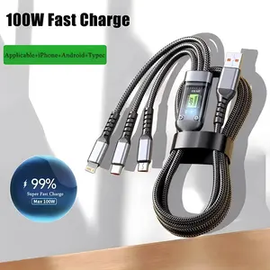 100w Fast Charging Cable, Multi Charger Cable, Nylon Braided, Multiple USB, Universal 3 in 1 Charging Cord, Adapter with Type-C Micro