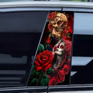 Gothic Skull Rose Car B-Pillar Stickers, Waterproof UV-Resistant Scratch-Proof Vinyl Decals, Easy Apply & Remove for Cars Trucks Suvs