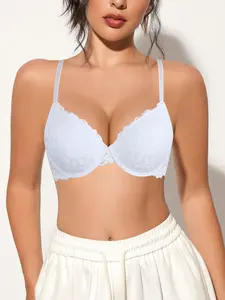 Ecomilky Summer Versatile Sexy Lace Bra for Women - Breathable Fabric Thin Cup Push-Up Bra - Everyday Bridal Wear - Comfortable & Stylish Adjustable Strap Underwire Seamless Minimizer Bra