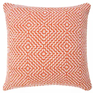 360 Stand 2-Piece Orange Geometric Print 100% Cotton Fabric Throw Pillow Set, 4x20x20 in. Zippered Cover, Coastal Vibe Indoor Living Room Decor Accent, Two Piece Sets